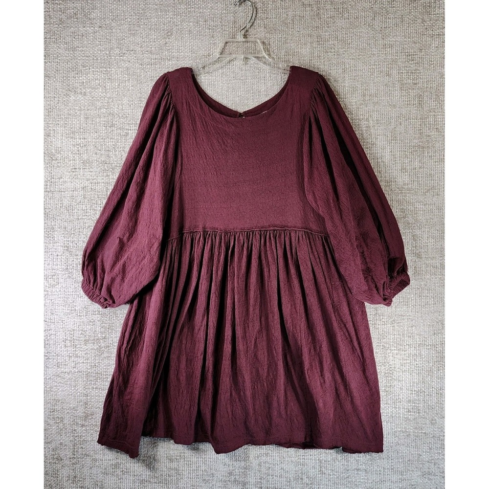 Women's Puff-Sleeve Smocked Waist Dress - Deep Plum